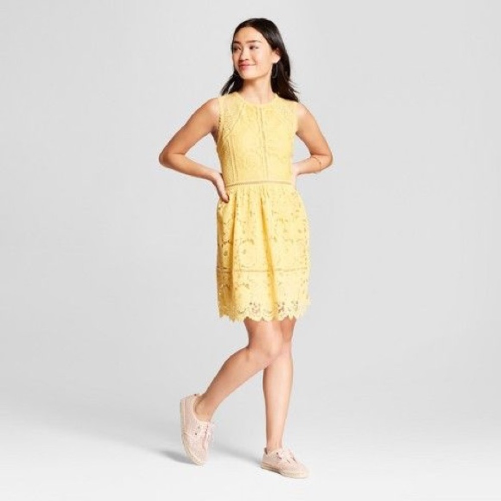 Xhilaration Gold Lace Trim Fit & Flare Dress Med